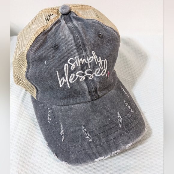 🧢 NEW Ponytail Hat Simply Blessed Gray Adjustable - Picture 2 of 7
